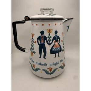 Vintage 7.5" Enamel Coffee Hot Water Pot, Berggren Hinged, Swedish Z20